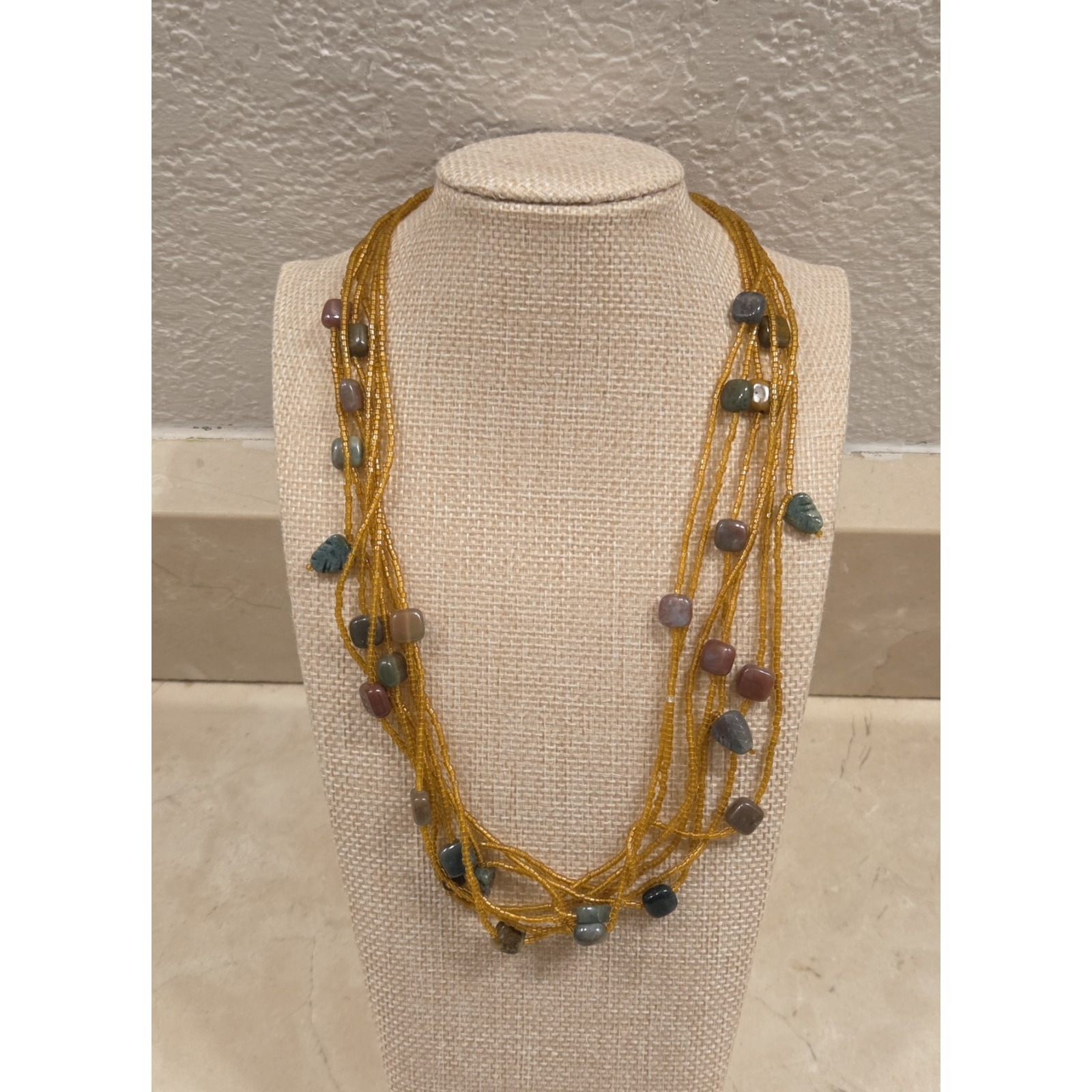 Vintage Multi Strand Bead Statement Necklace Sterling Silver - Magnet Clasp 19.5
